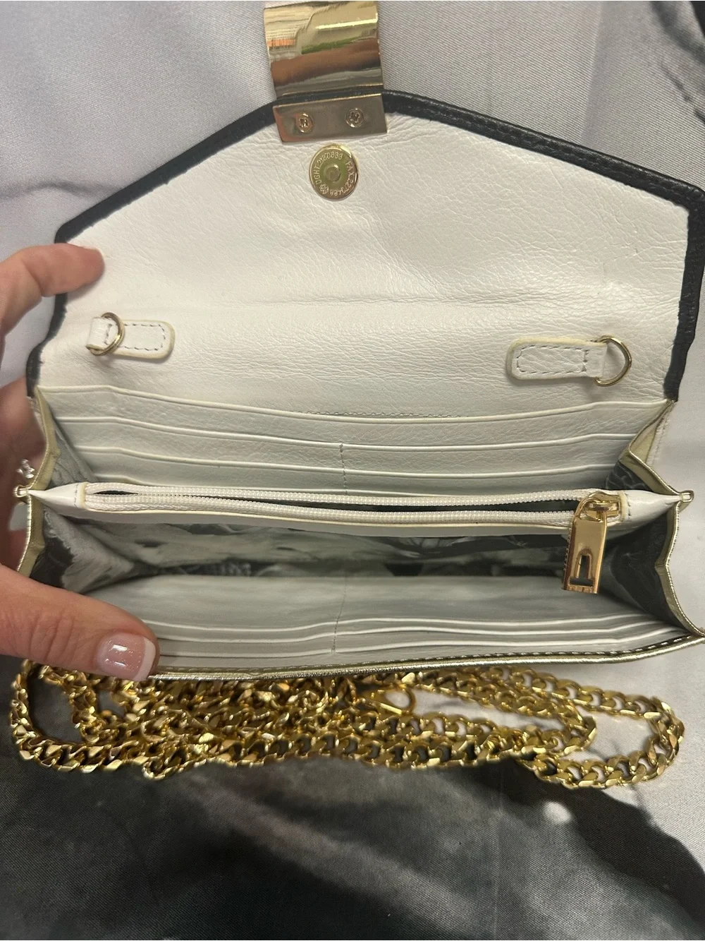 Ted Baker Black, White & Gold Colorblock Leather Chain Crossbody